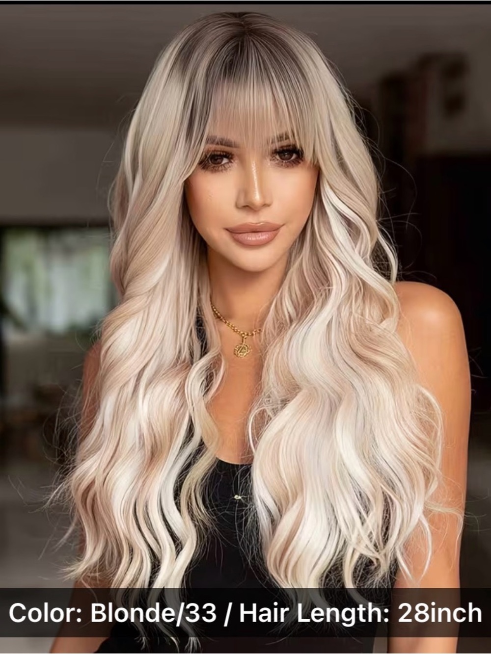 1pc Blonde Wigs Designed for Women, Featuring Long Wavy Hair with Bangs